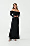 Women Rose Detailed Madonna Collar Long Evening Dress Nbs9363 - 2
