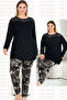 Floral print soft pajamas and long sleeve lace shoulder big size viscose pajama set 11390