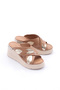 Women's Patterned Crisscross Strap Thick Sole Slipper Capuccino Gold Genuine Leather 471035433993 - 2