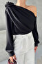 Black Rose Detailed Gathered Side Blouse - 2