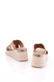 Women's Patterned Crisscross Strap Thick Sole Slipper Capuccino Gold Genuine Leather 471035433993 - 3