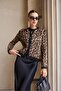 Women's Crew Neck Brown Leopard Patterned Wool Patterned Cardigan - 3