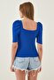 Square Neck Corded Crop Blouse Dark Blue Lgt0011 - 3