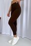 Skinny Leg Full Lycra High Waist Women's Trousers - Brown - 4