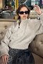 Beige Zippered Long Sleeve Knitwear Cardigan Mg2061 - 3