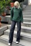 سترة تريكو نسائية ذات ملمس ناعم من Green Crew Neck قصة فضفاضة - 5