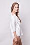 Women's V-Neck Off-The-Shoulder Capri Three-Quarter Sleeve Lightweight Lycra Fabric Blouse-White - 6