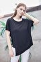 Women's Stretch Fabric Crepe Fabric Boat Neck Drop-Shoulder Asymmetrical Blouse - Black - 2