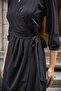Side Tie Adjustable Scuba Crepe Lycra Fabric Capri Sleeve Stylish Office Dress-Black - 5