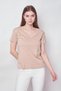 Women's V-Neck Short Sleeve Lycra Span Fabric Stylish T-Shirt Blouse-Dark Beige - 3