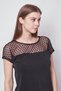 Women's Stretch Fabric Crepe Fabric Blouse with Polka Tulle Detail , Boat Neck, and Drop-Shoulder Design - Black - 4