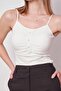 Women's Gathered Lace Front Rope Strap Lycra Body Blouse-Cream - 6