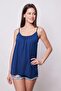 Women's Span Blended Stylish Fabric Rope Strap Front Gathered Adjustment Strap T-Shirt Blouse-Navy Blue - 5