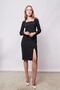 Women Lycra Crepe Fabric Square Neck Front Slit Long Sleeve Above Knee Length Office Dress-Black - 2
