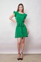 Crepe Fabric Light Lycra Boat Neck Flounce Sleeves Tie Waist Skirt Office Dress -B.Green - 3