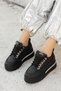 Hidden Wedge Heel Thick Sole Rhinestone Lace-Up Women's Black Sneakers Sneakers Robin - 3