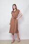 100% Iyocell Flowy Stylish Fabric Collared Off-Shoulder Double Sleeves Lace-Up Midi Length Below the Knee Dress-Kaka - 5