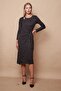 Women's Wide Zero-Neck Wrap Double-Breasted Tie-Up Off-The-Shoulder Long Sleeve Dress-Black Line - 6
