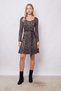 Women's Light Lycra Soft Textured Fabric Square Collar Long Sleeve Skirt Kiloş Knee Length Dress-Leopard - 4