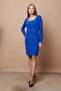 Women's Lycra Crepe Fabric Square Collar Long Sleeve Front Buttoned Office Jacket Dress-Sax - 2