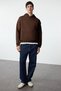 Dark Brown Oversize/Wide Cut Back Embroidery Detailed Hooded Sweatshirt Tmnaw25Sw00142 - 5