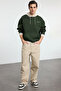 Haki Oversize/Geniş Kesim Kapüşonlu İçi Polarlı Renk Bloklu Nakışlı Sweatshirt TMNAW25SW00067 - 2