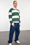 Khaki Polo Collar Striped Sweatshirt - Wide Cut Tmnaw25Sw00023 - 3