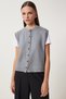 Women's Gray Crew Neck Buttoned Knitwear Vest Us00947 - 2
