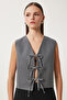Women's Anthracite Bow Tie Woven Vest Gp00013 - 4
