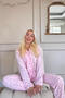 Light Pink Heart Patterned Front Buttoned Plush Fleece Pajama Set - 3