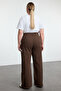 Kahverengi Yüksek Bel Geniş Paça %100 Pamuk Non-Stretch Büyük Beden Wide Leg Jeans TBBAW25CJ00001 - 5