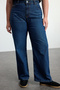 Koyu Mavi Yüksek Bel Vintage Yıkama Straight Fit %100 Pamuk Non-Stretch Jeans TBBSS24CJ00042 - 3