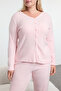 Pembe Fırçalı Soft Fitilli Hırkalı Örme Pijama Takımı TBBAW25AI00089 - 3