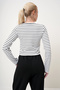 Women's White Crew Neck Striped Ribbed Blouse Prm1058 - 5