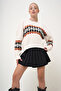 Women's Beige Crew Neck Knitwear Crop Sweater Prm1068 - 3