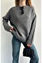 Women's Crew Neck Oversize Anthracite Knitwear Sweater - 3