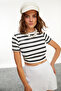 Women's Black Striped Crop T-Shirt - 3