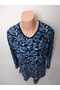 Women's Navy Blue Patterned V-Neck Long Sleeve Seasonal Suede Mother Combed Cotton T-Shirt Blouse with Slits on the Sides - 4