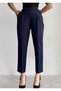 Women's Narrow Leg Pleated Ankle Length Navy Blue Fabric Trousers