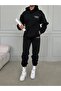 3 Thread Flasenty Sweatshirt Sweatpants Jogger - Black Printed Top and Bottom Tracksuit Set with Hood - 2