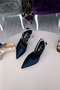Navy Blue Satin Jewelled Scarf 9 cm Square Heeled Wedding Dress Women's Shoes - 2