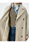 Double Breasted Extra Long Stamp Coat with Pockets and Belt - 5