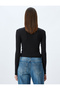 Long Sleeve Window Detailed Slim Fit Ribbed T-Shirt with Bow Accessory - 4