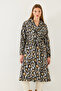Women's Gray Leopard Patterned Shawl Collar Detailed Cashmere Coat 2476 60351034 - 4