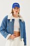 Women's Blue Filato Detailed Plush Denim Coat 2451 60351040 - 5