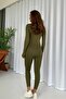 Khaki Women's Jumpsuit - Polo Collar and Toe Detail - 3