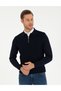 Pi̇erre Cardin Woven Polo Collar Zippered Knitwear Navy Blue Pullover