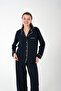 Women's Navy Blue Long Sleeve Buttoned Pajama Set - Soft and Comfortable Fabric - 4