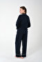 Women's Navy Blue Long Sleeve Buttoned Pajama Set - Soft and Comfortable Fabric - 6