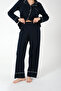 Women's Navy Blue Long Sleeve Buttoned Pajama Set - Soft and Comfortable Fabric - 5